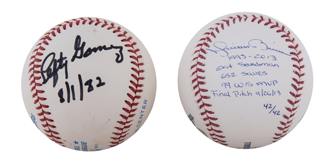 Lot of (2) Mariano Rivera & Lefty Gomez Signed & Inscribed Baseballs (Steiner & PSA/DNA)
